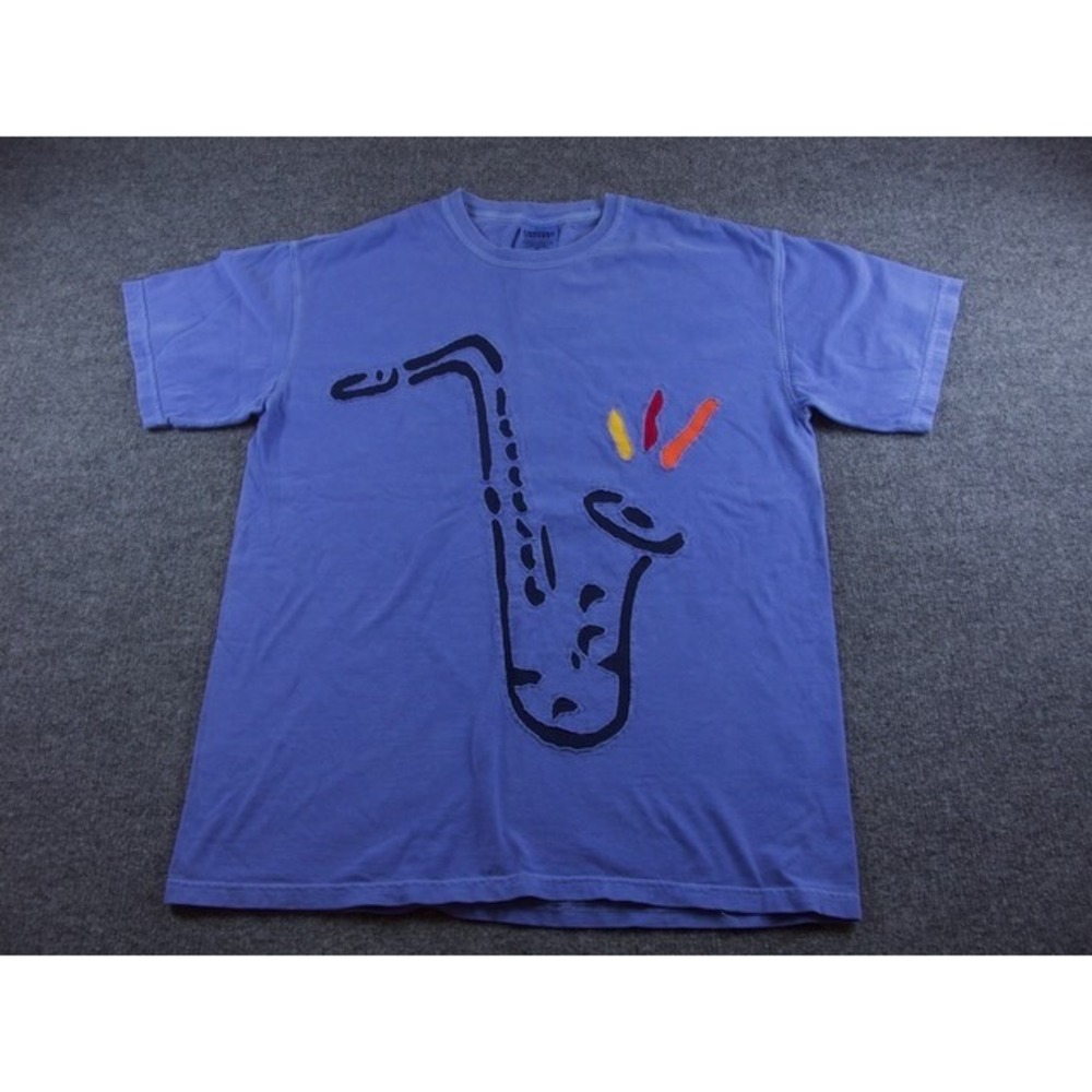 Comfort Colors Men T Shirt Saxophone Graphic Blue Short‎ Sleeve Size M #1902
